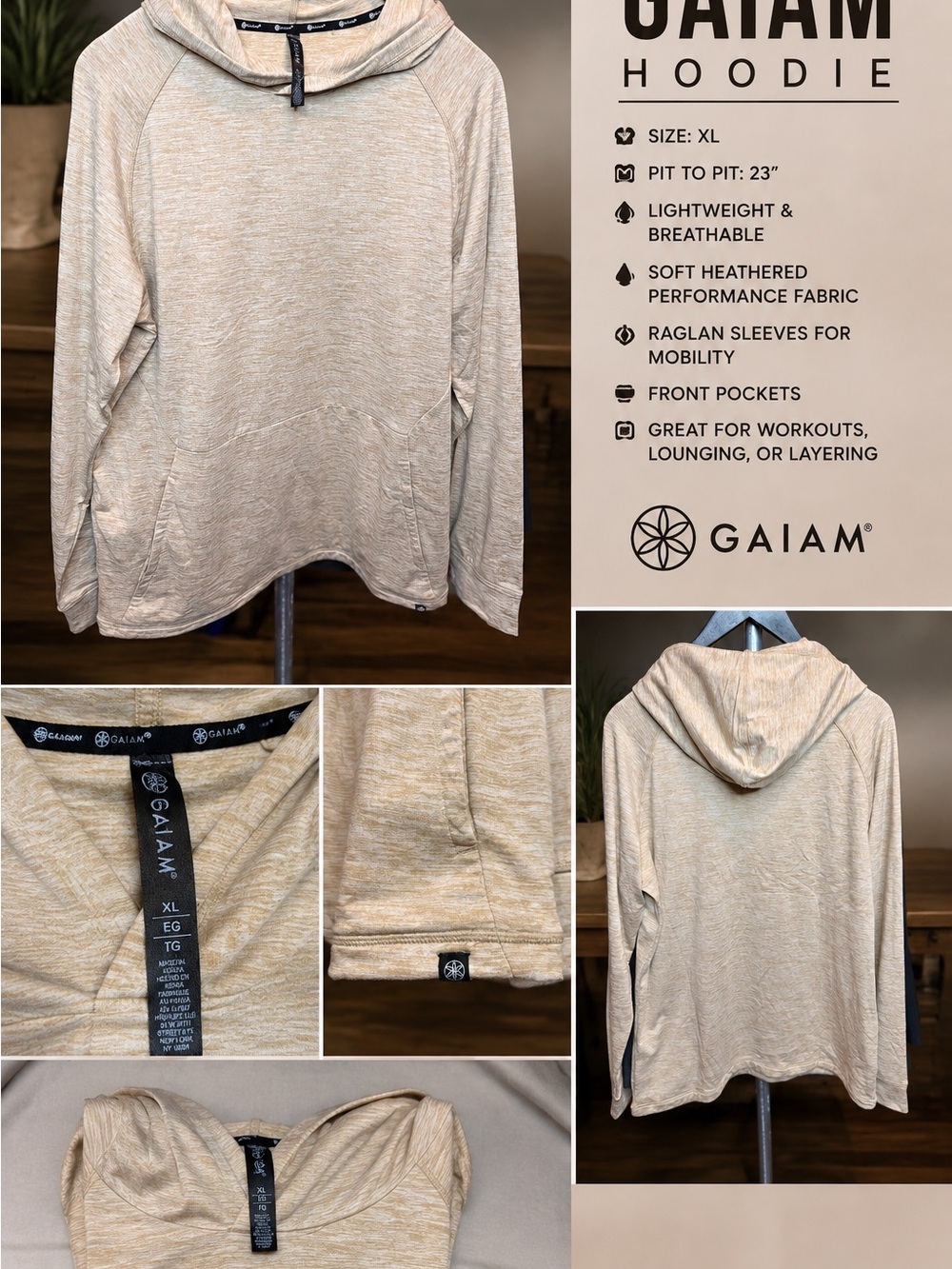 GAIAM Men’s Heathered Cream Zip-Up Hoodie
